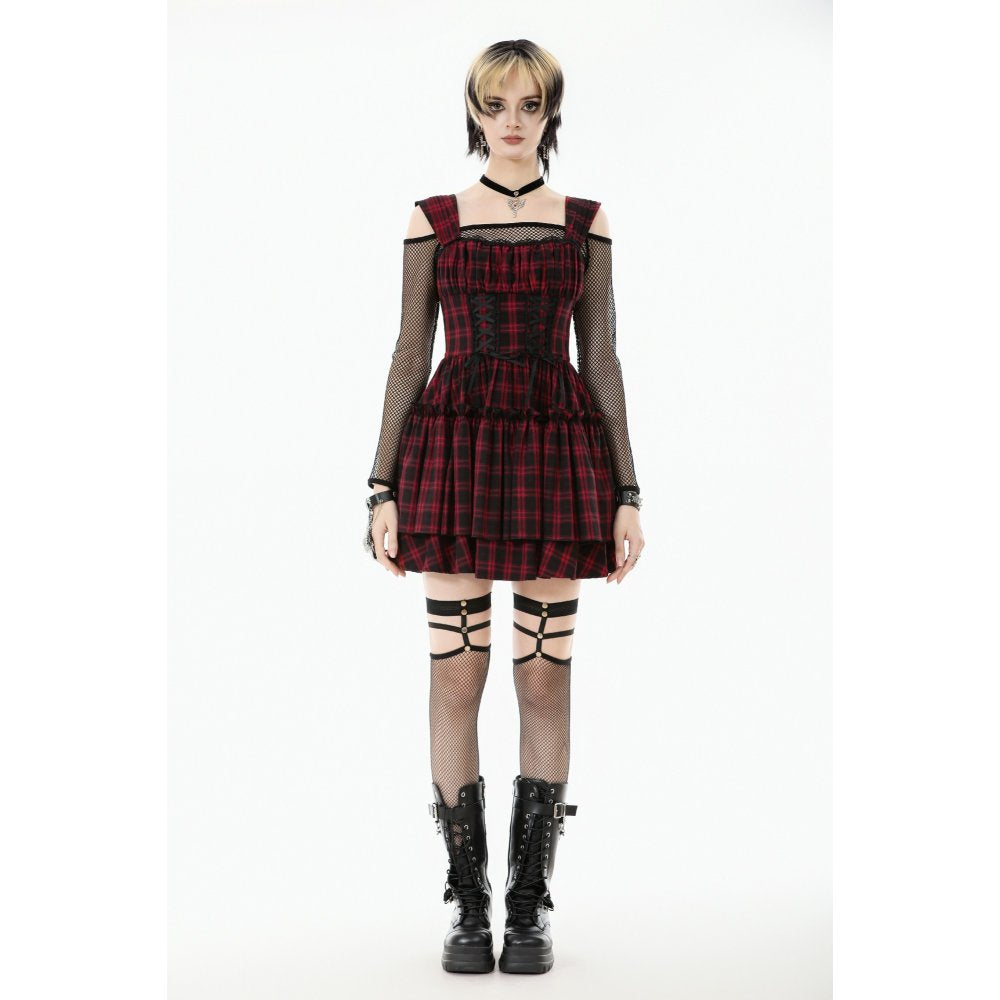 Dark in Love Morrigan Tartan Lace-Up Dress front view on a model