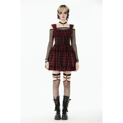 Dark in Love Morrigan Tartan Lace-Up Dress front view on a model
