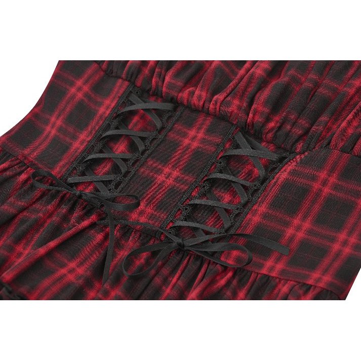 Dark in Love Morrigan Tartan Lace-Up Dress closeup of the lace-up features