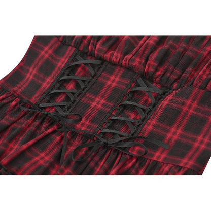 Dark in Love Morrigan Tartan Lace-Up Dress closeup of the lace-up features