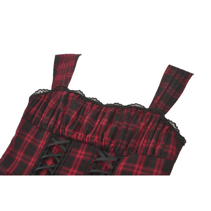 Dark in Love Morrigan Tartan Lace-Up Dress closeup of the ruched bust
