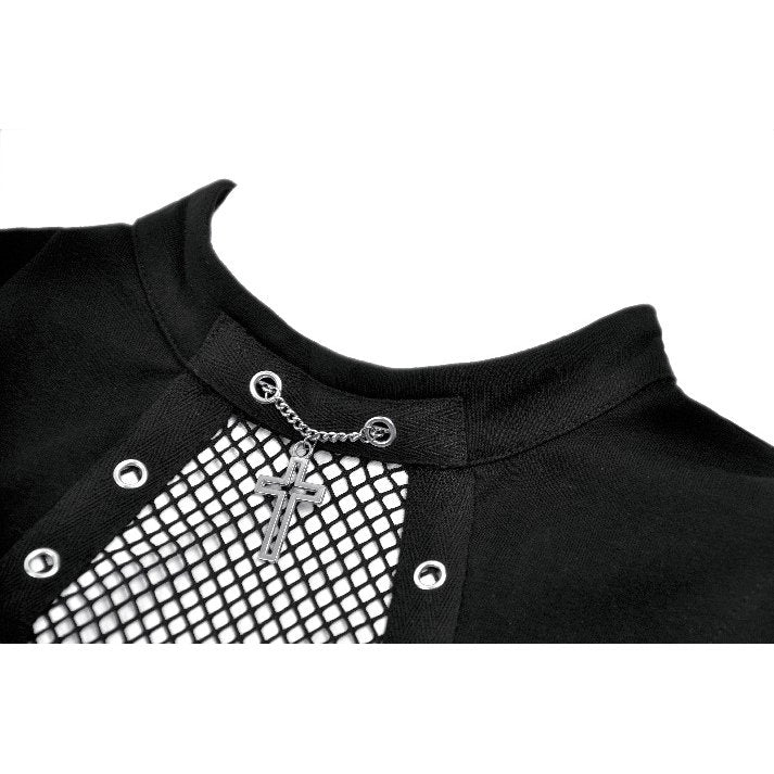 Dark in Love Punk Coffin Mesh Panel Top cross pendant detail