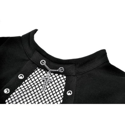 Dark in Love Punk Coffin Mesh Panel Top cross pendant detail