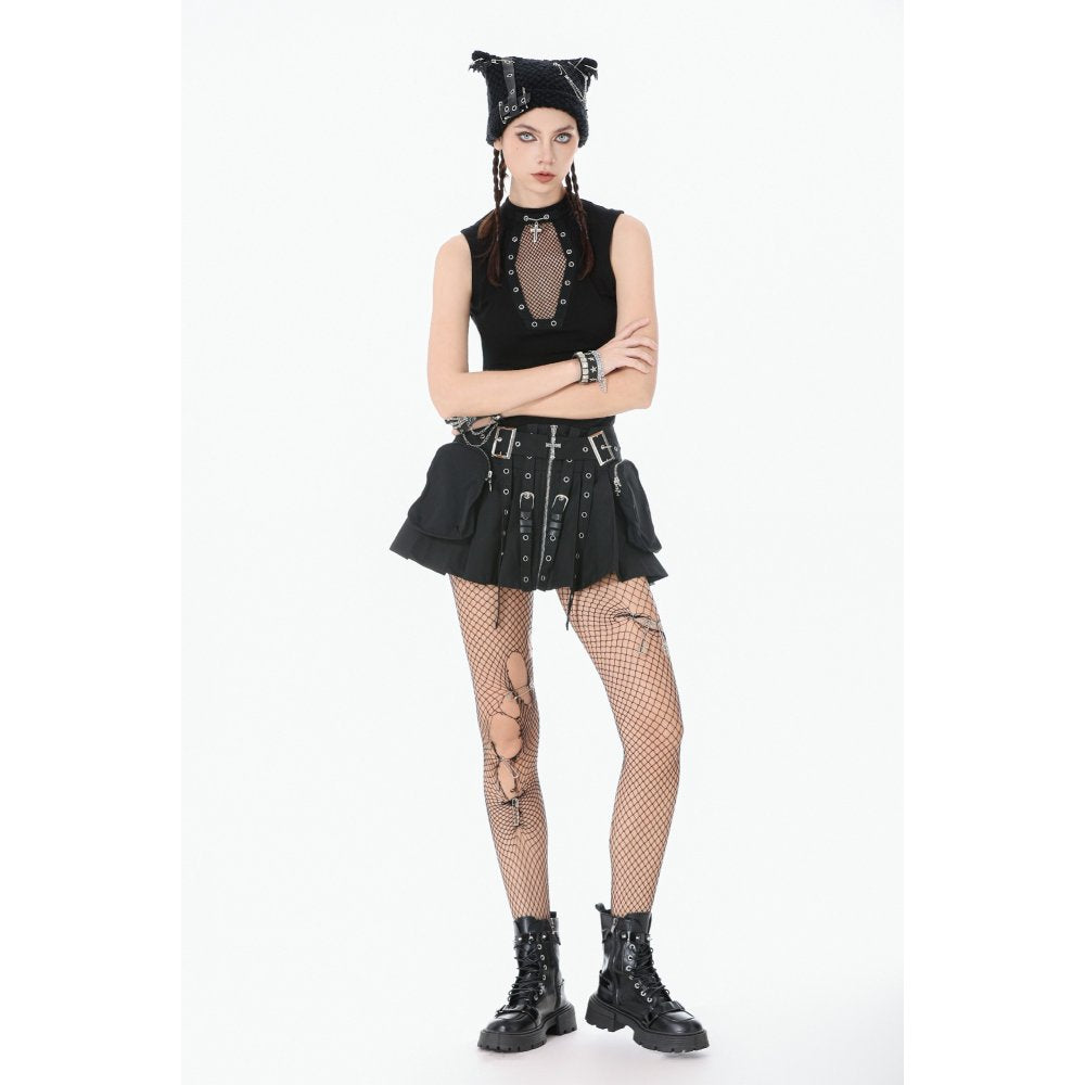 Dark in Love Punk Coffin Mesh Panel Top on model