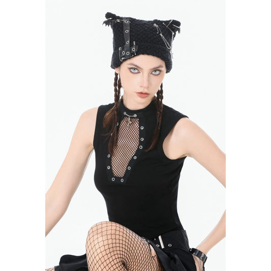 Dark in Love Punk Coffin Mesh Panel Top closeup