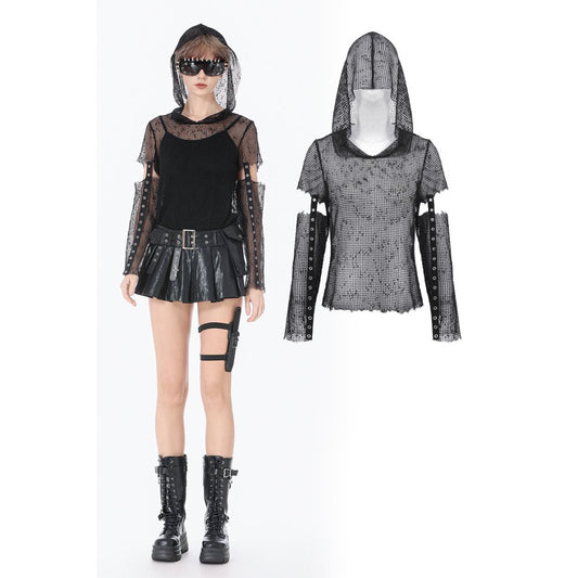 Gothic-style outfit with black top, skirt, and boots on a white background