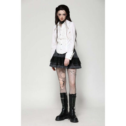 Dark in Love Queeny White Gothic Demon Shirt on a model