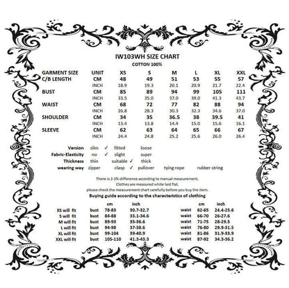 Dark in Love Queeny White Gothic Demon Shirt Size Chart