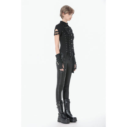 Dark in Love Ruptured Lace-Up Goth Shirt - D-Ring Hardware & Handkerchief Hem