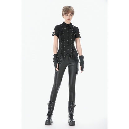 Dark in Love Ruptured Lace-Up Goth Shirt - D-Ring Hardware & Handkerchief Hem