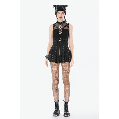 Dark in Love Ruth Mesh Strap Gothic Sleeveless Top front view on a model