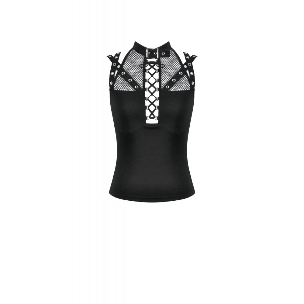 Dark in Love Ruth Mesh Strap Gothic Sleeveless Top Black with mesh detailing on a white background