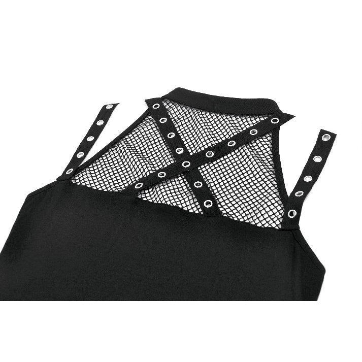 Dark in Love Ruth Mesh Strap Gothic Sleeveless Top closeup of the back collar detail