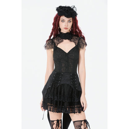 Dark in Love Thornspell Gothic Layered Lace skirt styled on model