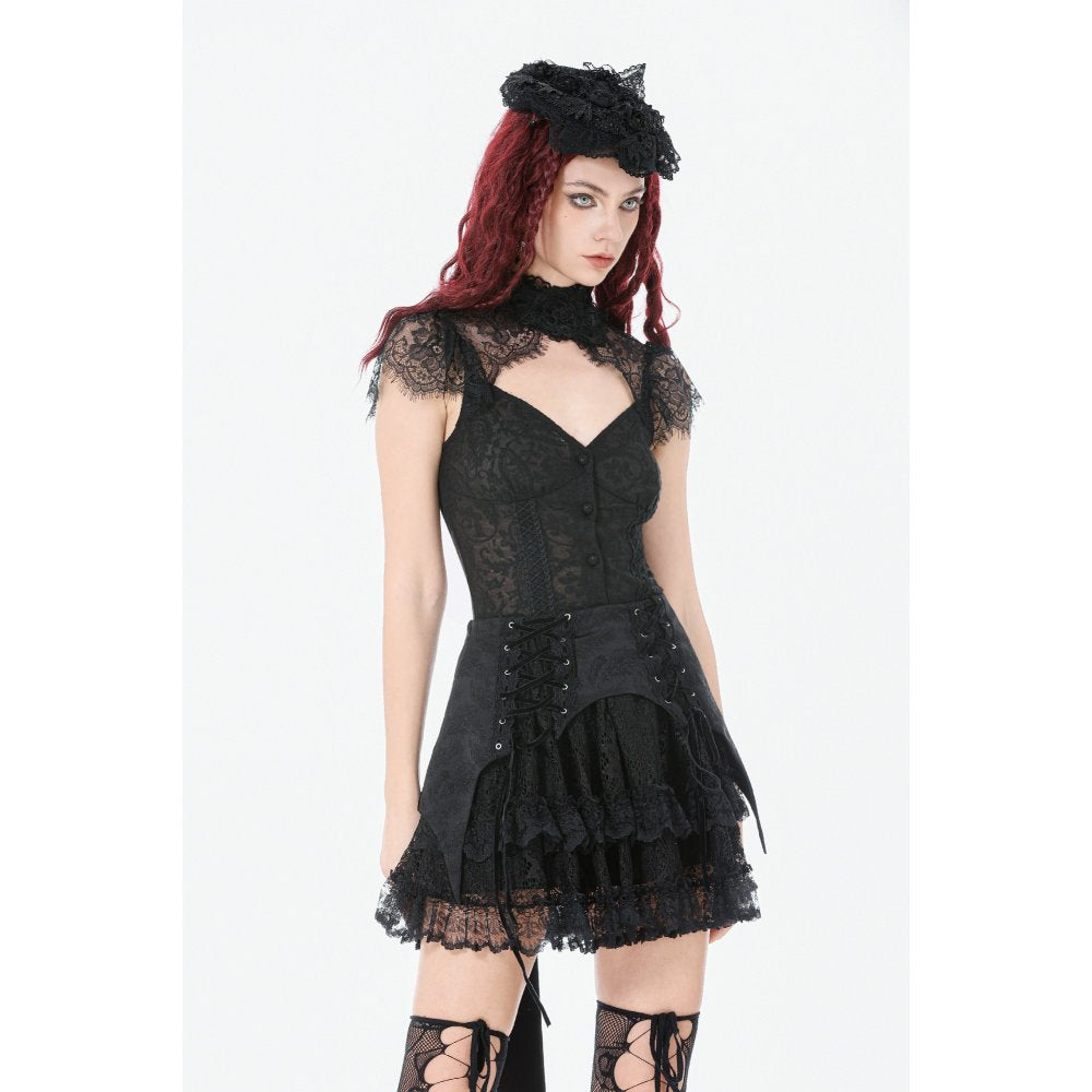 Dark in Love Thornspell Gothic Layered Lace skirt close view