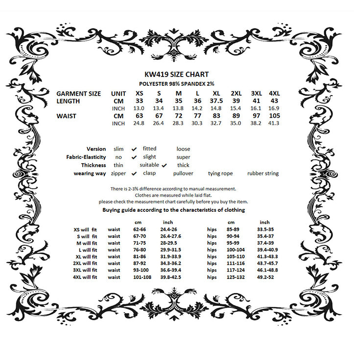Dark in Love Thornspell Gothic Layered Lace skirt size chart