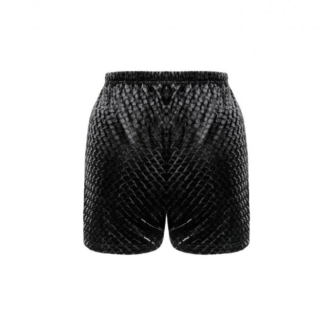 Dark in Love Velvet Floral Lace Trim Goth Black Velvet Shorts back view
