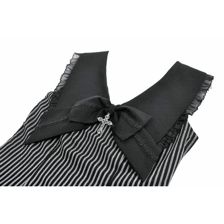 Dark in Love Vintage Striped Ruffle Tier Dress collar closeup