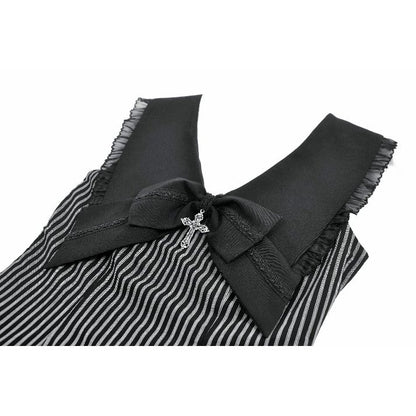 Dark in Love Vintage Striped Ruffle Tier Dress collar closeup