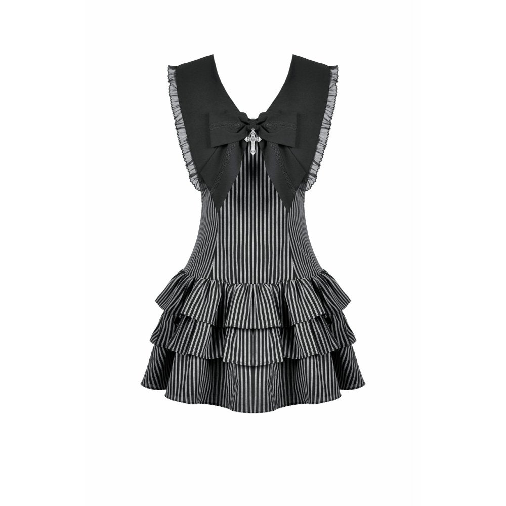 Dark in Love Vintage Striped Ruffle Tier Dress front view