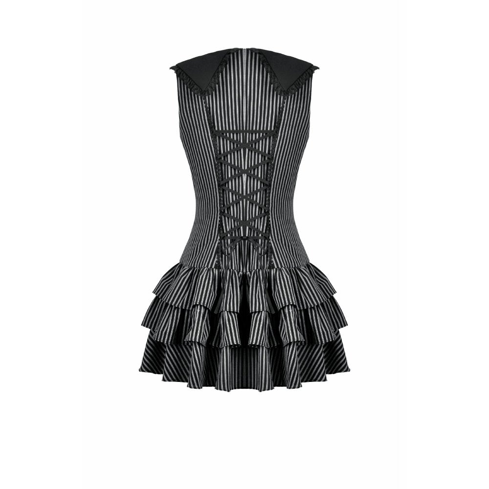 Dark in Love Vintage Striped Ruffle Tier Dress adjustable lace up back