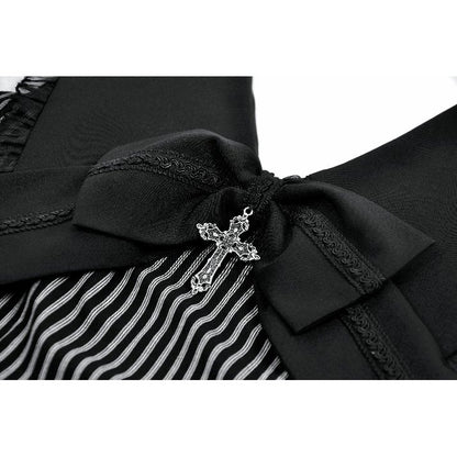 Dark in Love Vintage Striped Ruffle Tier Dress cross pendant closeup