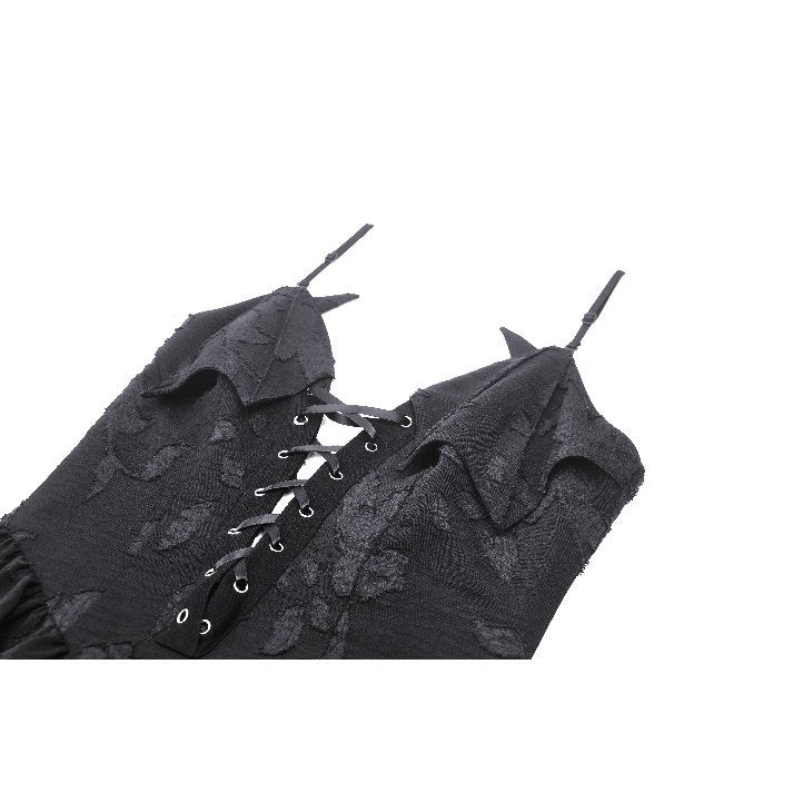 Dark in Love Zemira Goth Dress - 3D Floral Plunge Lace-Up Batwing Bust Details