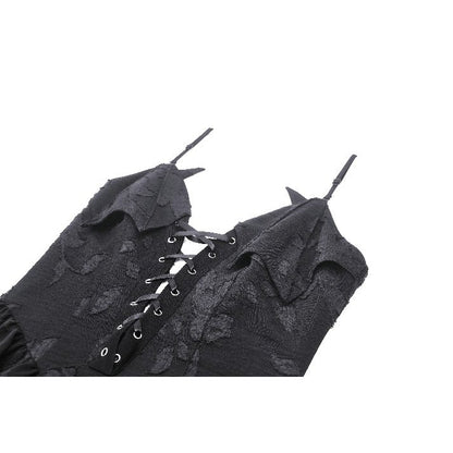 Dark in Love Zemira Goth Dress - 3D Floral Plunge Lace-Up Batwing Bust Details