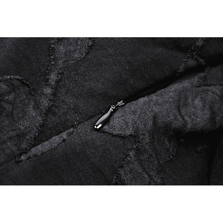 Dark in Love Zemira Goth Dress - 3D Floral Plunge Lace-Up Batwing Bust zip detail