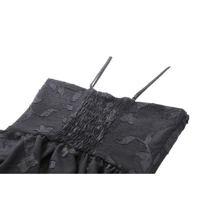 Dark in Love Zemira Goth Dress - 3D Floral Plunge Lace-Up Batwing Bust closeup