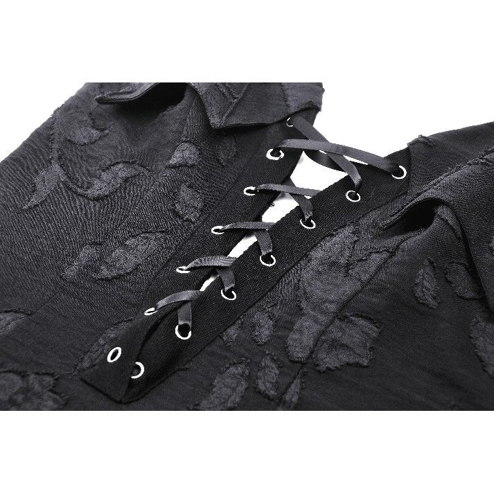 Dark in Love Zemira Goth Dress - 3D Floral Plunge Lace-Up Close up