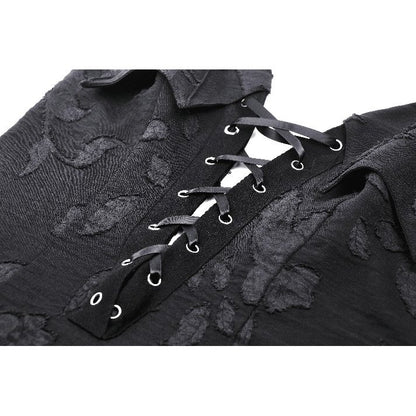 Dark in Love Zemira Goth Dress - 3D Floral Plunge Lace-Up Close up