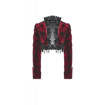 Dark in Love Black and Burgundy Velvet Tatiana Cropped Jacket - Kate's Clothing