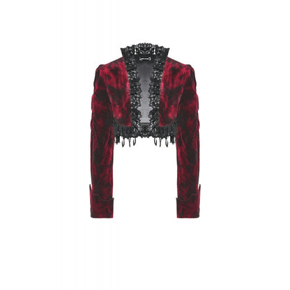 Dark in Love Black and Burgundy Velvet Tatiana Cropped Jacket - Kate's Clothing