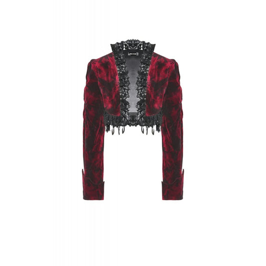Dark in Love Black and Burgundy Velvet Tatiana Cropped Jacket - Kate's Clothing