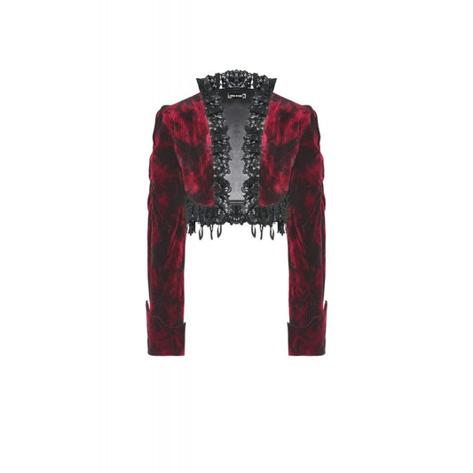 Dark in Love Black and Burgundy Velvet Tatiana Cropped Jacket - Kate's Clothing