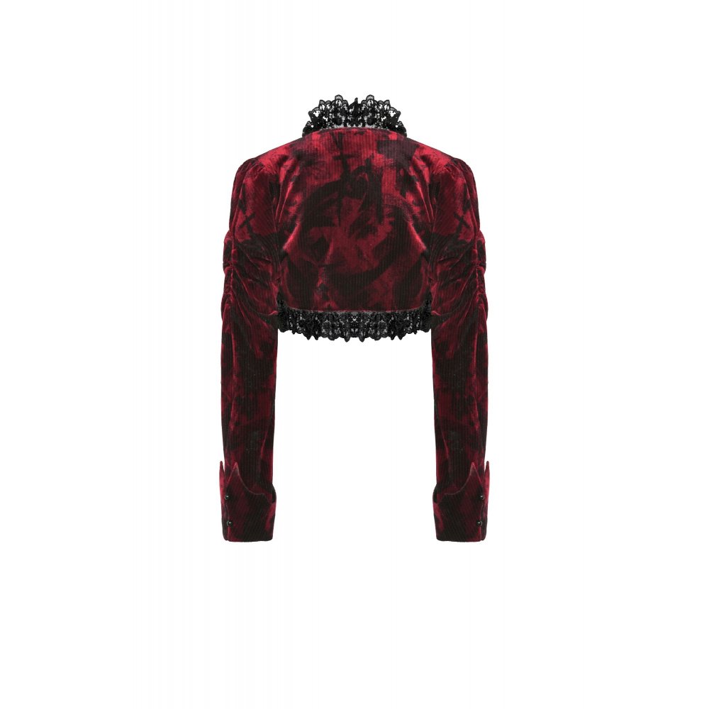 Dark in Love Black and Burgundy Velvet Tatiana Cropped Jacket - Kate's Clothing