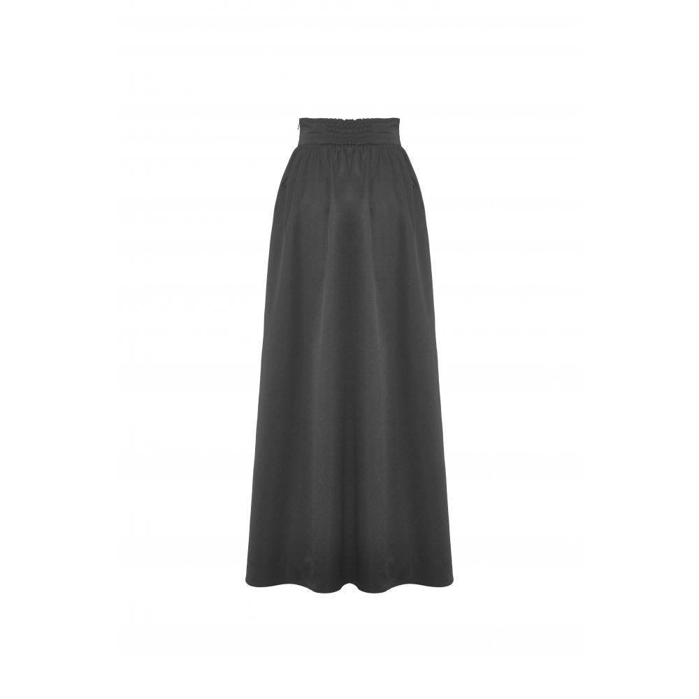 Dark in Love Delora maxi skirt front view black high waist pleated gothic maxi skirt