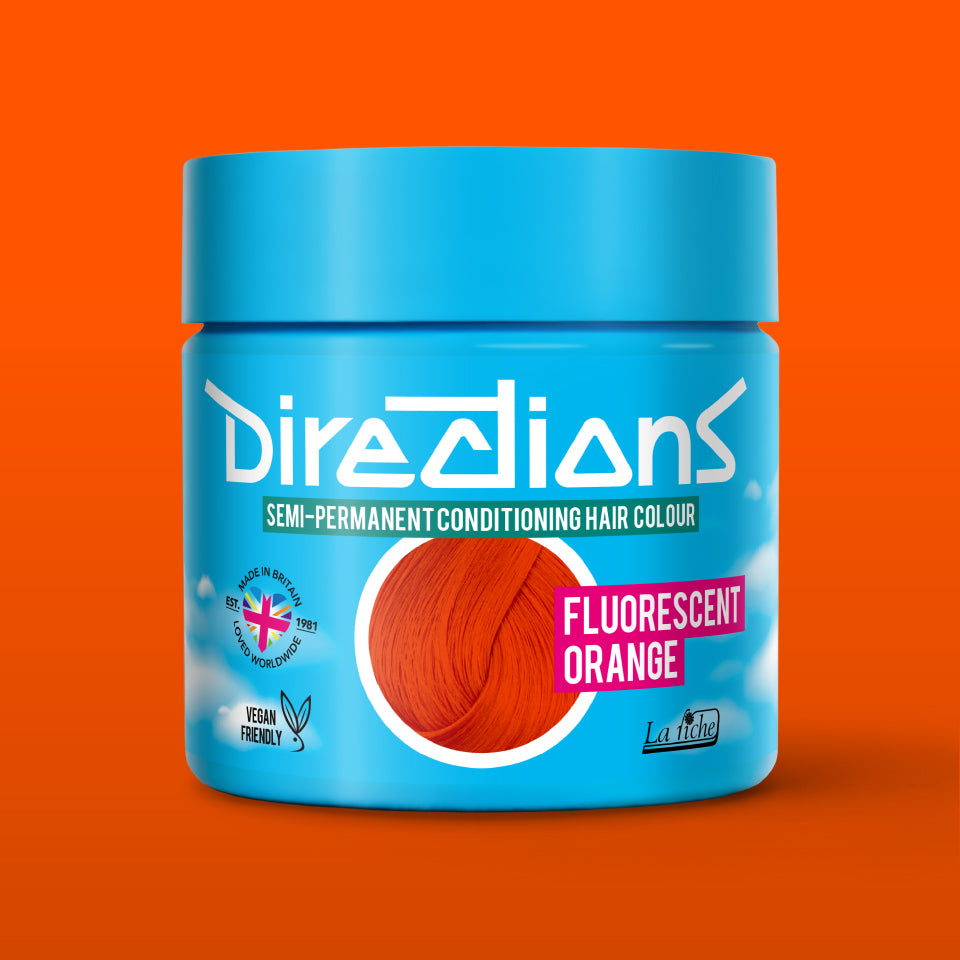 Directions Fluorescent Orange Hair Dye Pot with matching colour background