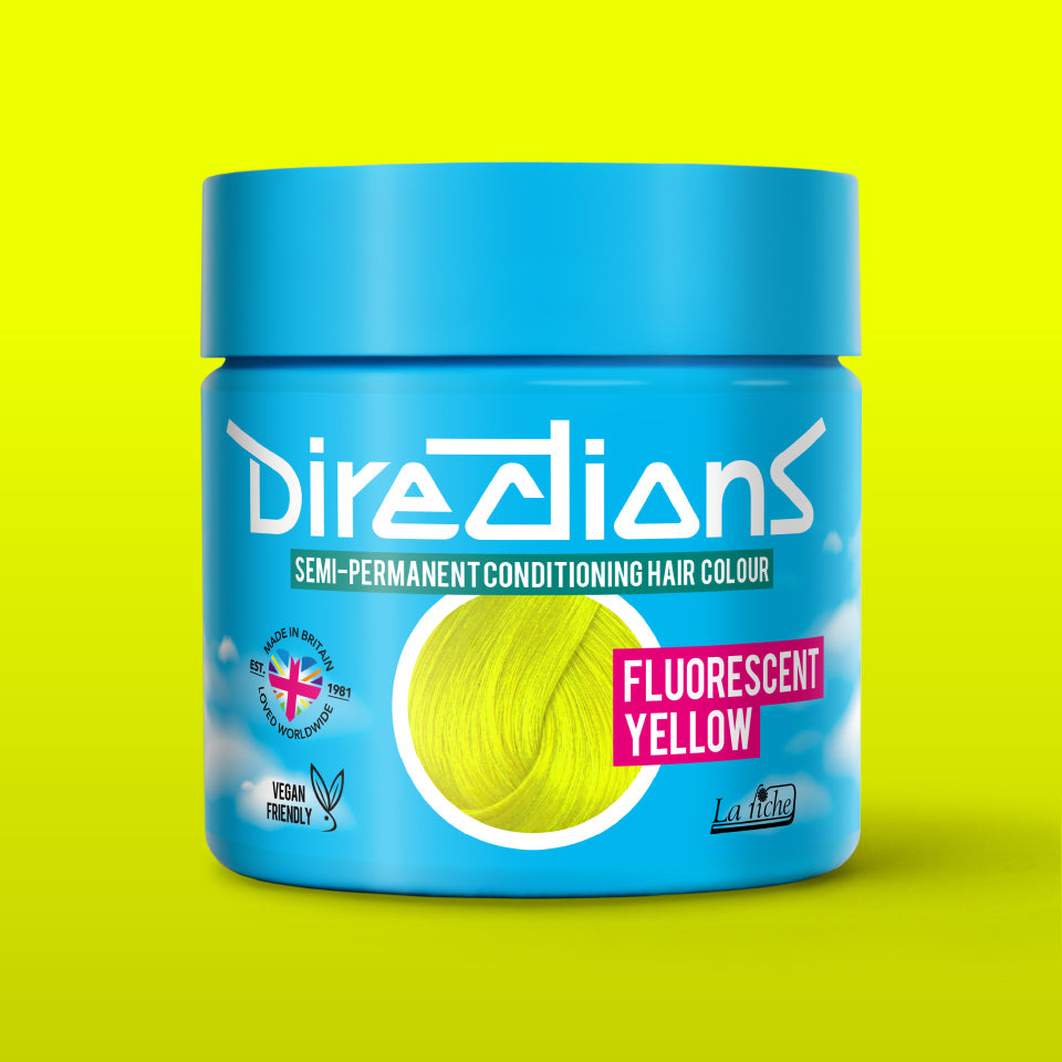 Directions Fluorescent Yellow Hair Dye Pot with matching colour background
