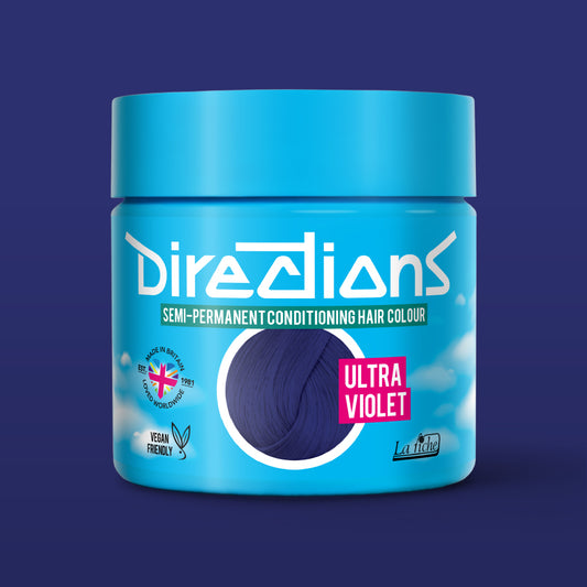 Directions Ultra Violet Hair Dye Pot with matching colour background