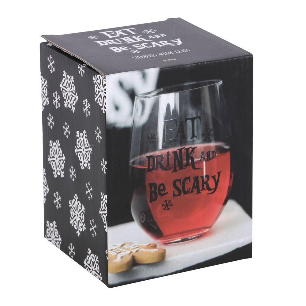 Gothic Gifts Eat, Drink & Be Scary Stemless Wine Glass - Kate's Clothing