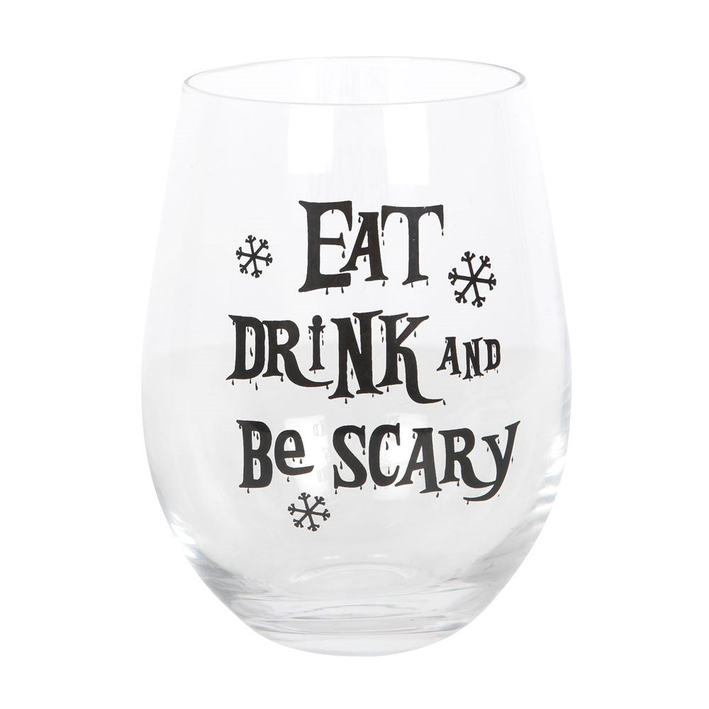 Gothic Gifts Eat, Drink & Be Scary Stemless Wine Glass - Kate's Clothing