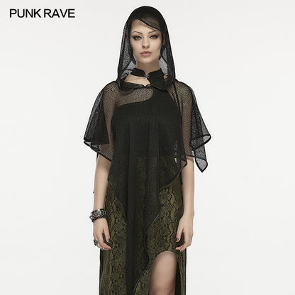 Punk Rave Elswyth Hooded Mesh Cape - Kate's Clothing