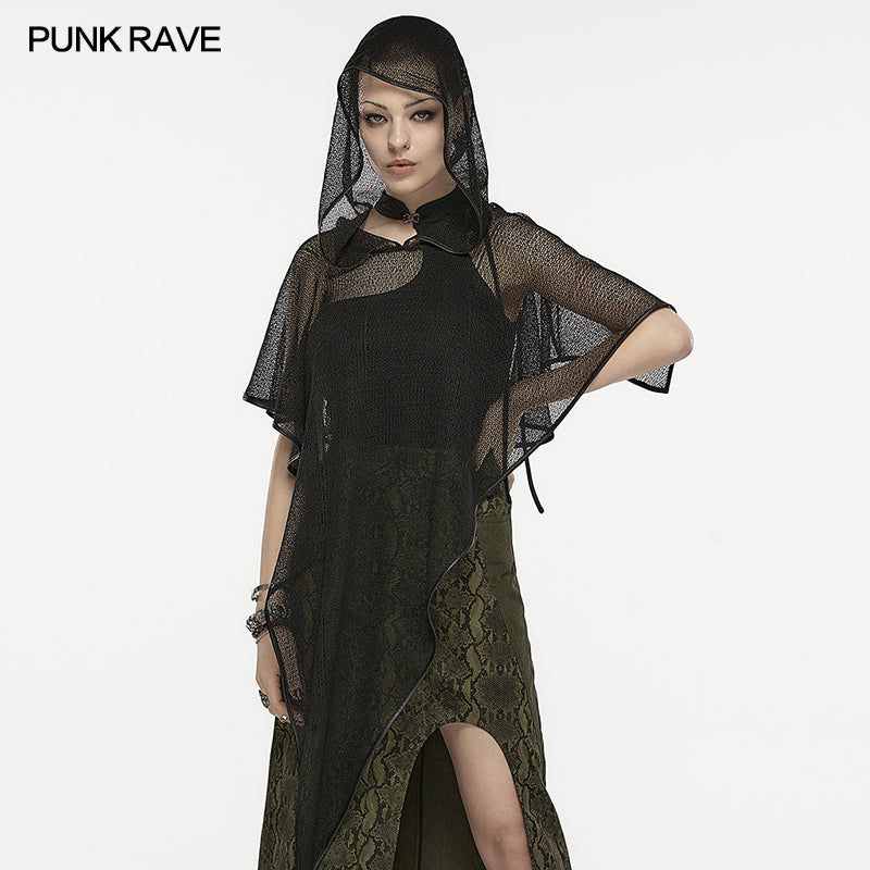 Punk Rave Elswyth Hooded Mesh Cape - Kate's Clothing