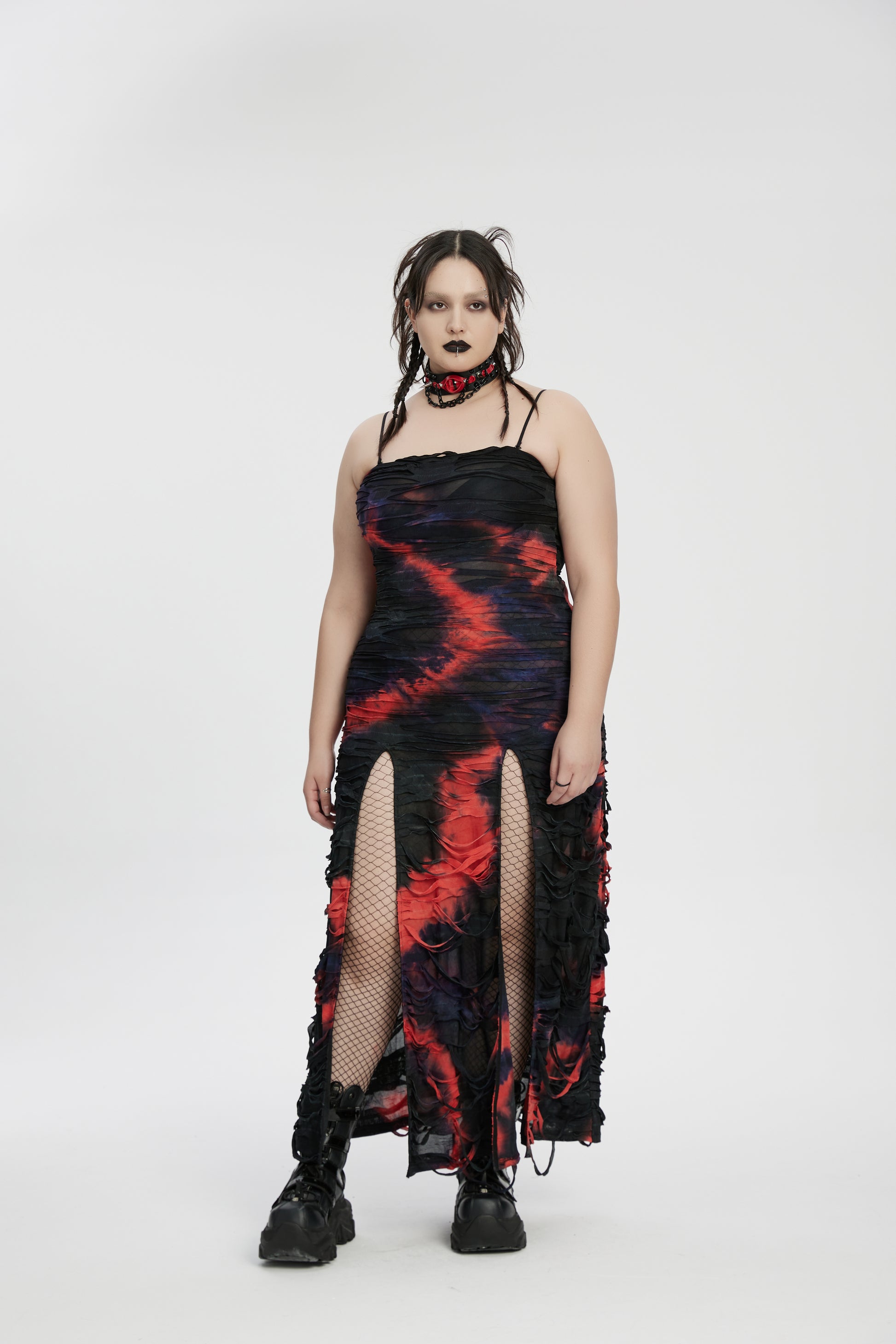 Styled shot of choker in full goth outfit