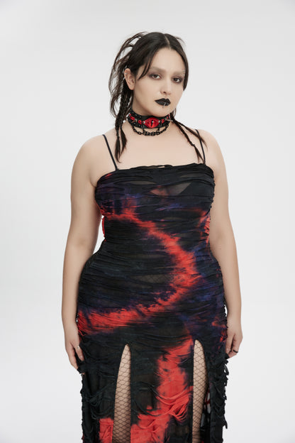 Wide PU leather choker with red gemstone eye