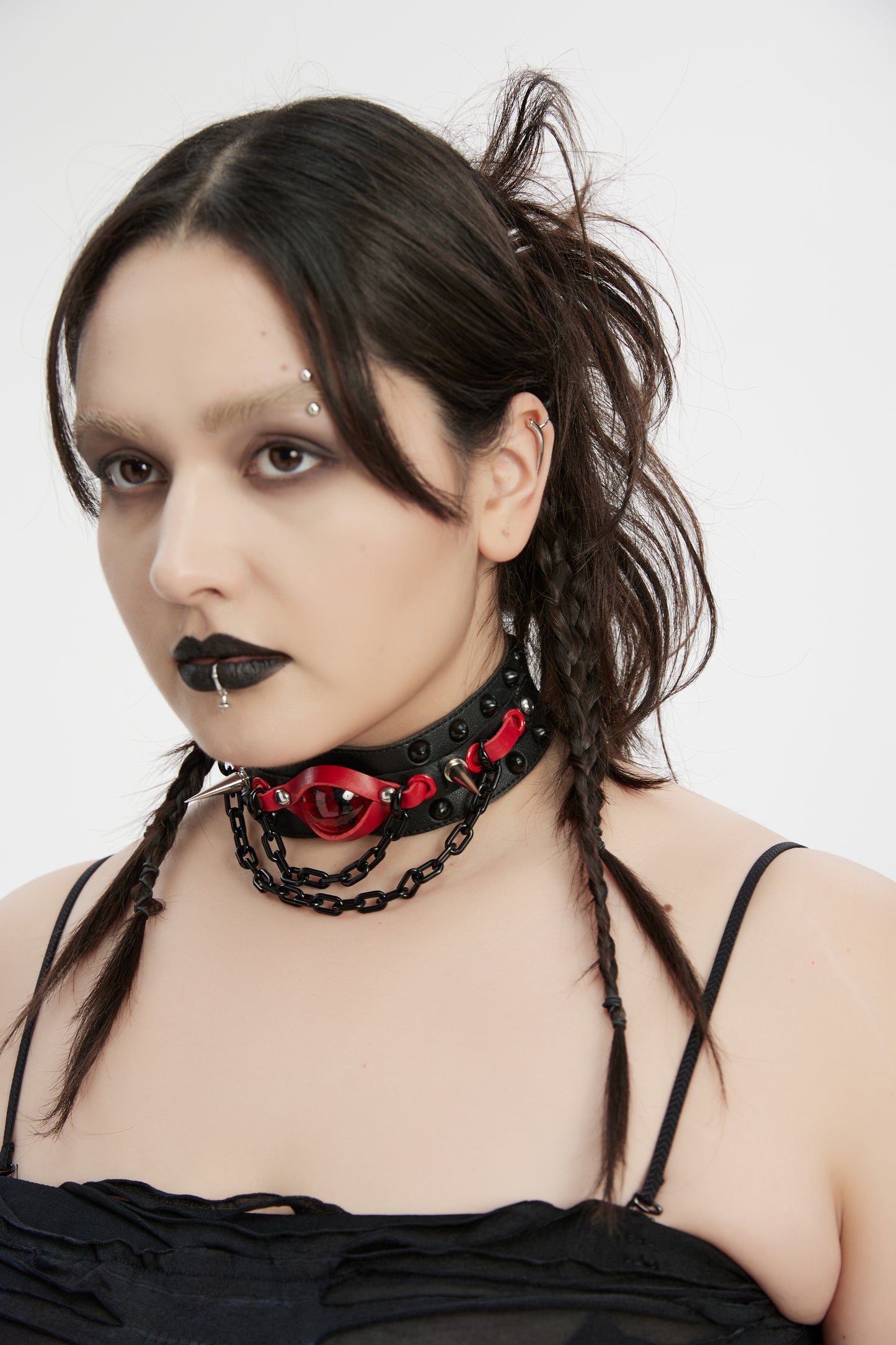 Punk Rave cyberpunk spiked choker with red eye