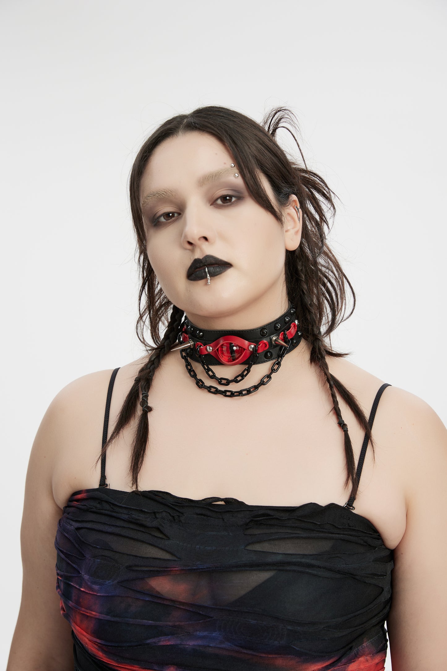 Model wearing Punk Rave Demon’s Eye Choker