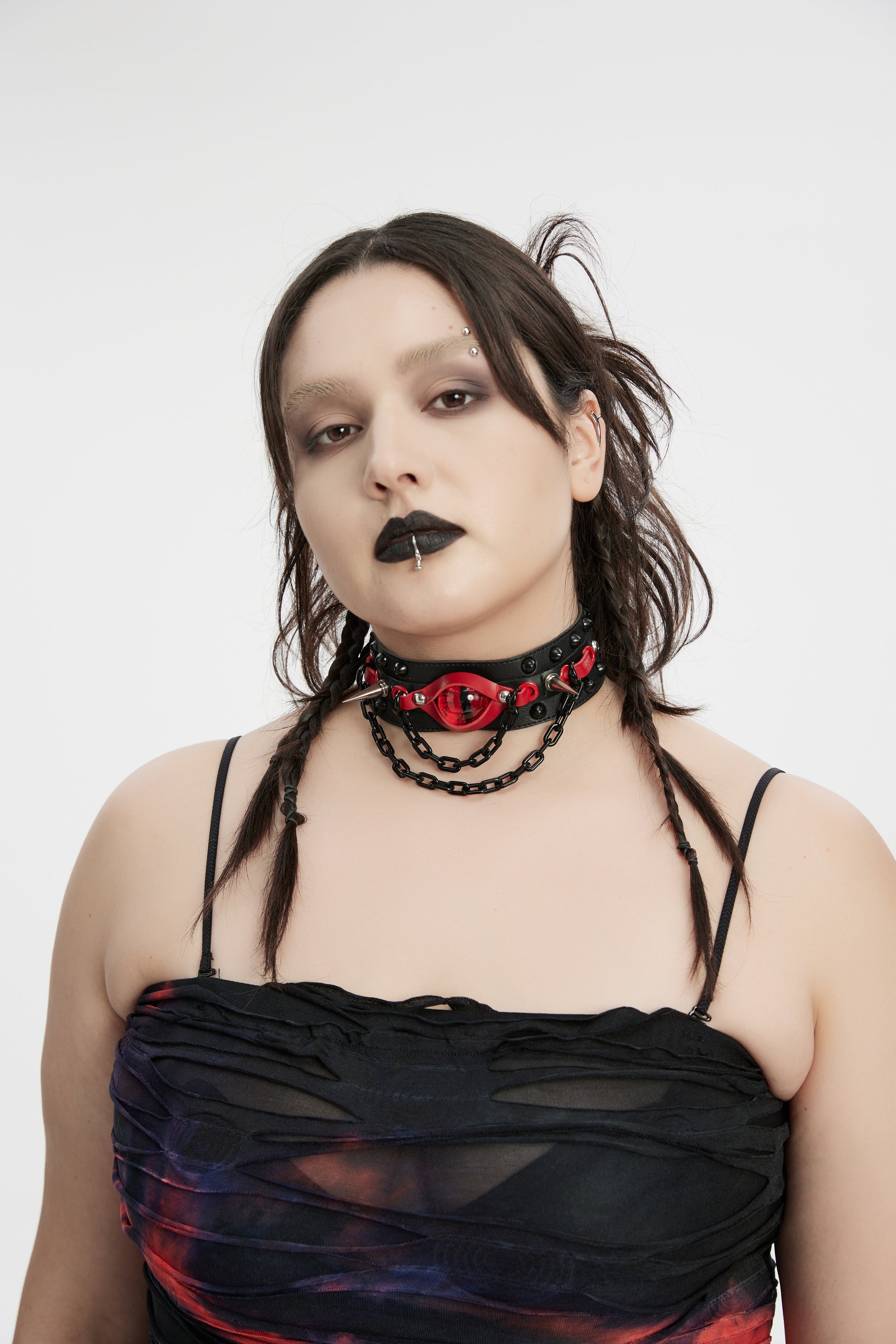Model wearing Punk Rave Demon’s Eye Choker